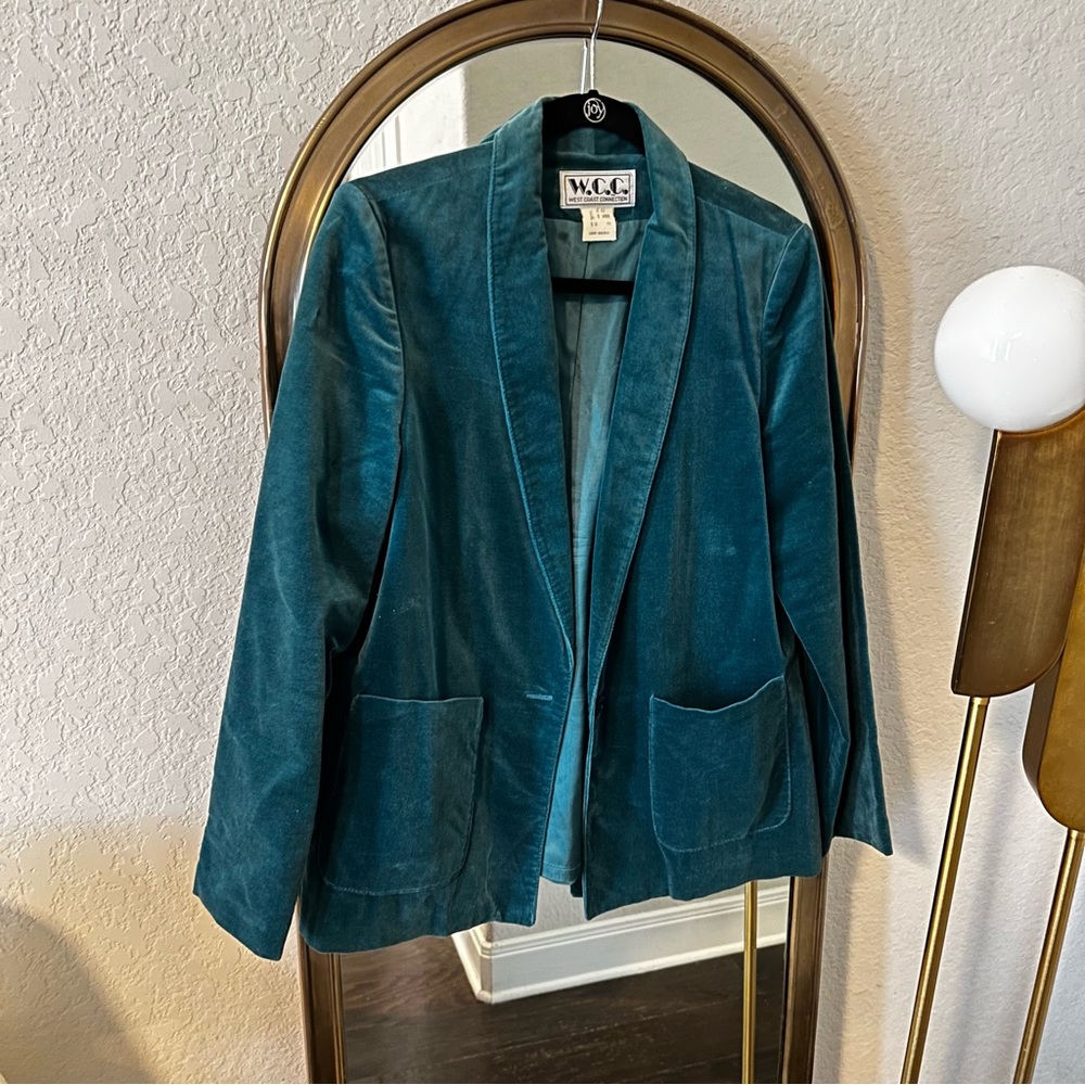 Vintage West Coast Connection Teal Faux Velvet Blazer